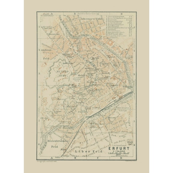 Historic Map - Erfurt Germany - Baedeker 1914 - 23 x 31.74 - Vintage Wall Art