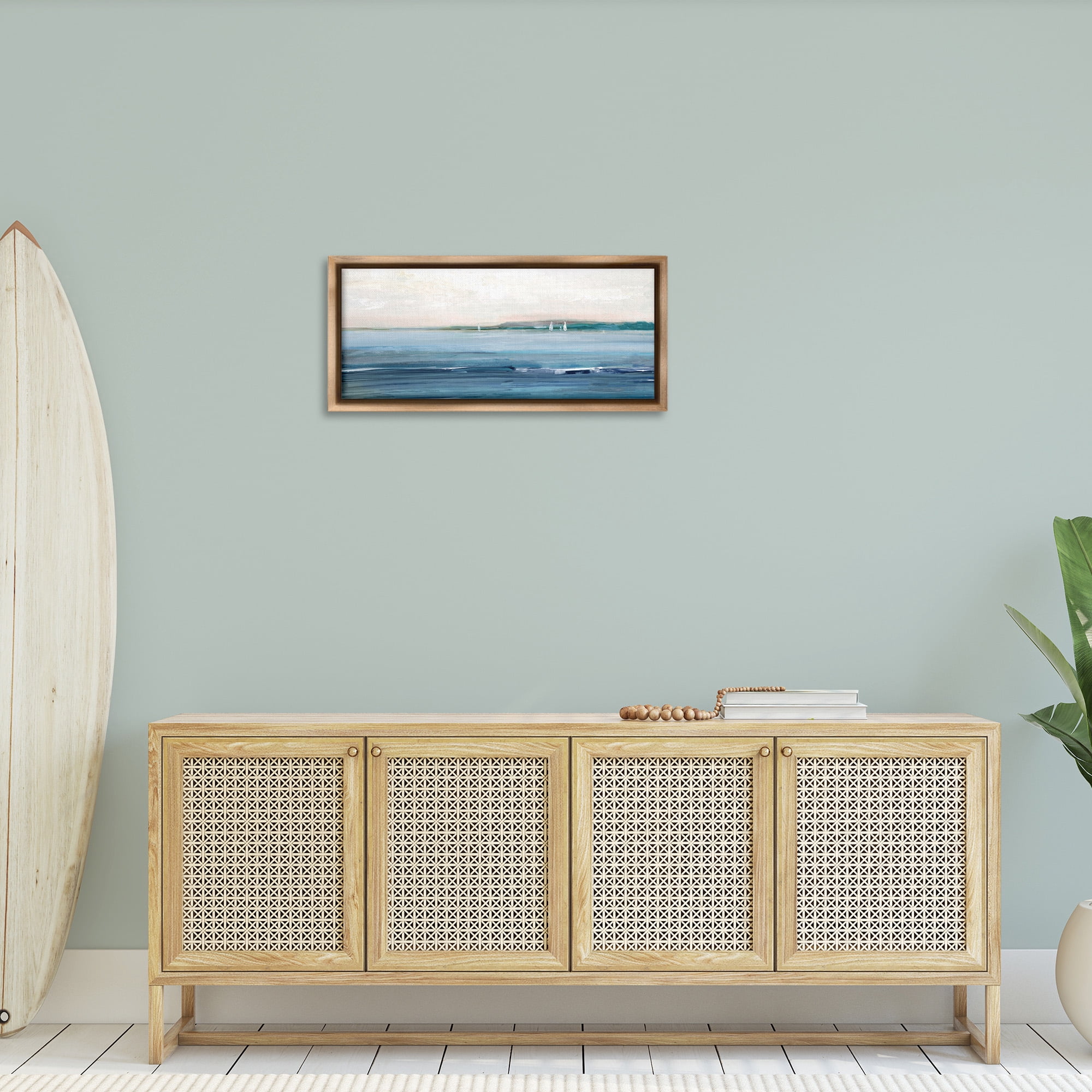 Stupell Industries Morning Sky Abstract Ocean Nature Painting Brown Floater Framed Canvas Art Print Wall Art, 31 x 14