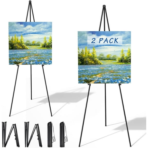 Instant Display Easel Stand - 63" Tripod Collapsible Portable Artist Floor Easel - Easy Folding Telescoping Adjustable Art Poster Metal Stand for Display Show(2 Pack)