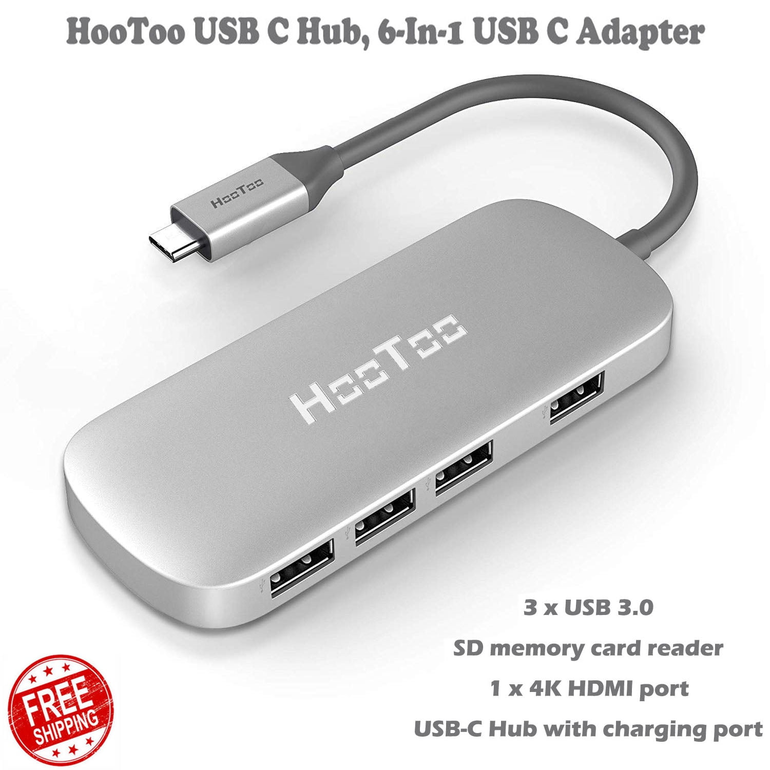 Kootion USB C Hub 6-in-1 USB-C for Laptop with 4K HDMI Adapter 2 x USB... 