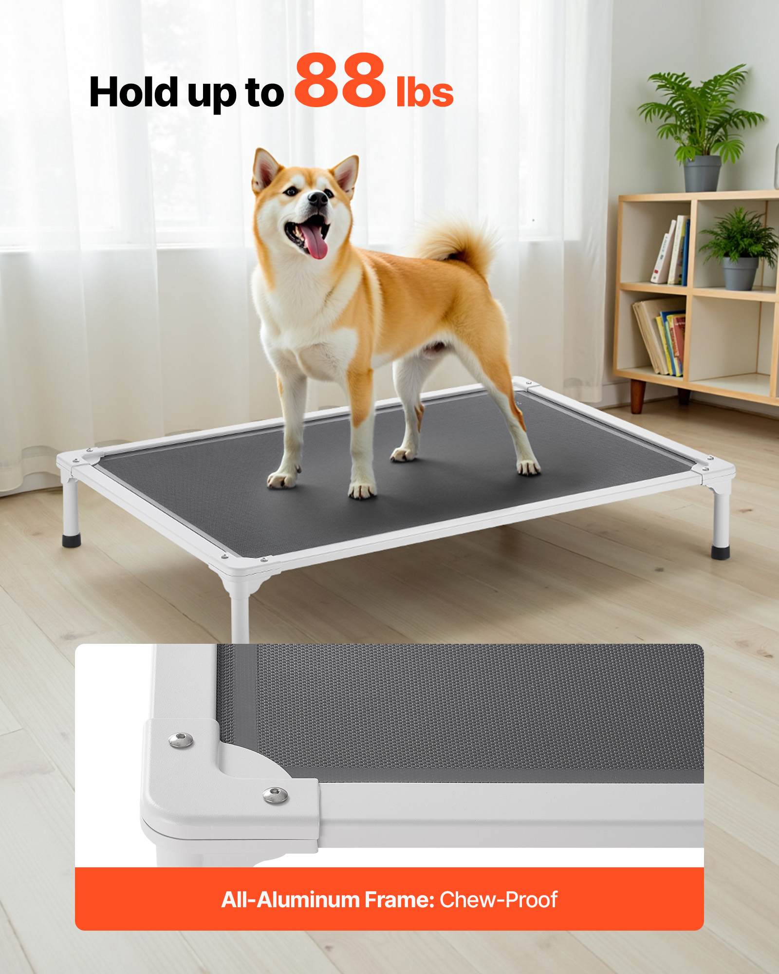 VEVOR Elevated Dog Bed for Large Dogs, Portable Raised Dog Cot with Aluminum Tube Metal Frame and Breathable Textilene Mesh, Indoor & Outdoor Pet Cooling Raised Hammock Bed, L, Gray