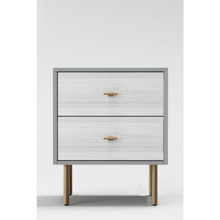 Origins by Alpine Saige Wood 2 Drawer Nightstand in Weathered White-Gray
