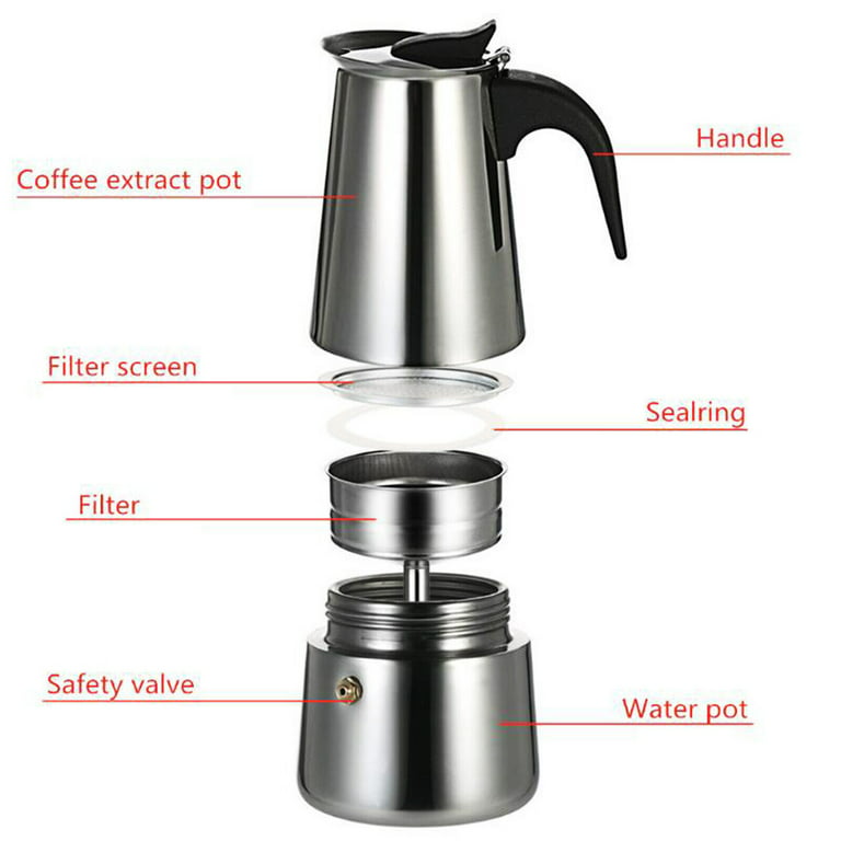 Miumaeov 6-Cup 300ml Electric Espresso Coffee Maker Stainless Steel Moka Pot Coffee Percolators with Electric Stove 110V, Size: 13.5