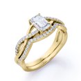 thumbnail image 4 of JeenMata North-South Prong 1.75 Carat Emerald Cut Moissanite Curved Band Crossover Pave Bridal Set In 18K Yellow Gold Plating Over Silver, 4 of 6