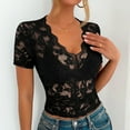thumbnail image 5 of Taqqpue Women's Lace Tank Top Shorts Sleeve V-Neck Floral Casual Scalloped Trim See Through Sheer Sexy Tunic Blouse Tee Shirt, 5 of 8