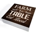 thumbnail image 3 of Zomyto 7x7 IN Funny Farmhouse Wooden Box Sign Desk Decor Vintage Farm to Table Eat Local Wood Block Plaque, 3 of 5