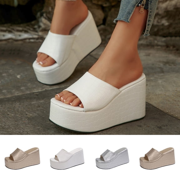 Hinvhai Wedge Chunky Platform Womens Sandals Backless Slip on Comfy Round Open Toe Mules Summer Sandals for Women White 9.5(43)