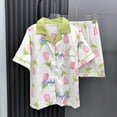 thumbnail image 4 of Birdeem Ensembles de Pyjama pour Femmes 2 Pcs Décontracté Bouton Imprimé Mignon Manches Courtes Poche Col Rabattu Hauts et Shorts Vêtements de Maison Amples Ensemble de Pyjama, 4 of 12