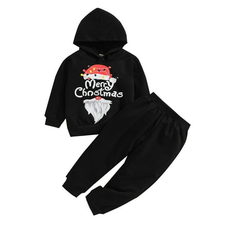 

Qiylii Baby Boy Christmas Outfit Cartoon Santa / Elk Hooded Tops+Trousers