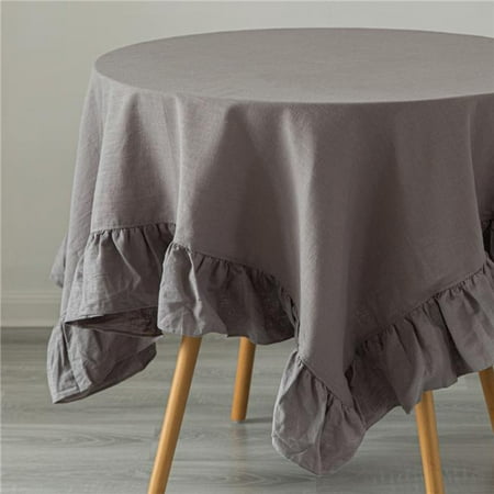 

60 x 80 in. 100 Percent Pure Linen Washable Tablecloth with Ruffle Trim Gray - Rectangle