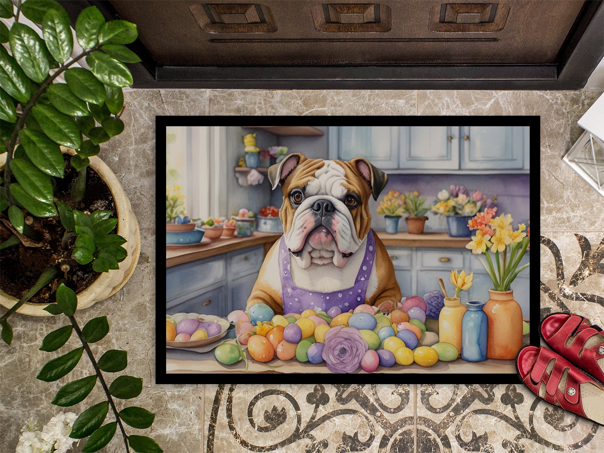 Decorating Easter Yorkshire Terrier Doormat