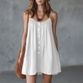 thumbnail image 2 of StSilkitty Women's Casual Mini Dresses Sleeveless Crewneck Button down Sundresses Adjustable Spaghetti Strap Cotton Cami Dress, 2 of 8
