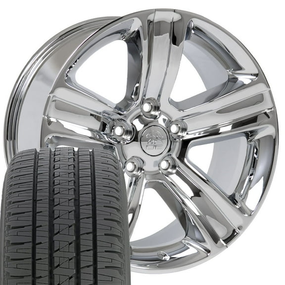 OE Wheels DG65 20 Inch Rims and Tires Fit Ram 1500 Style 5x139.7 20x9 Chrome - Hollander 2453 - Dueler H/L Alenza 275/55-20 (Set of 4)