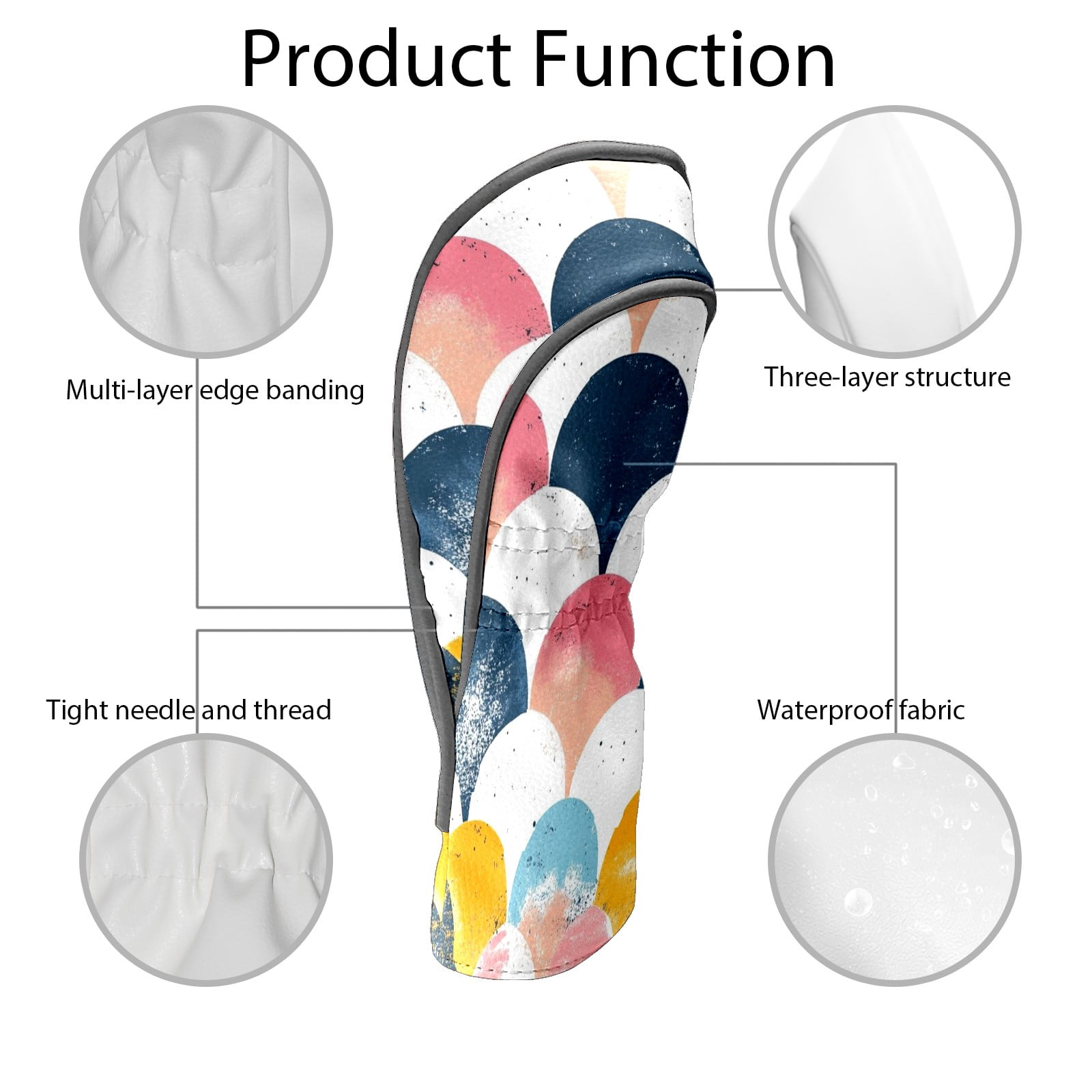Golf Club Covers PU Leather Waterproof Head Covers for Fairway Woods Hybrids Fish Scale Pattern Unisex Fits Most Brands