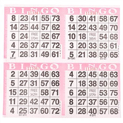 American Games Bingo Paper Game Cards - 4 cards - Pink - 750 cards per pack, Made in USA