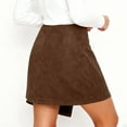 thumbnail image 4 of Wutalume Women's High Waist Suede Faux Leather Asymmetric Hem Mini Skirt, Solid Color with Zipper Detail, Edgy Style for Night Out and Party,Brown XL, 4 of 4