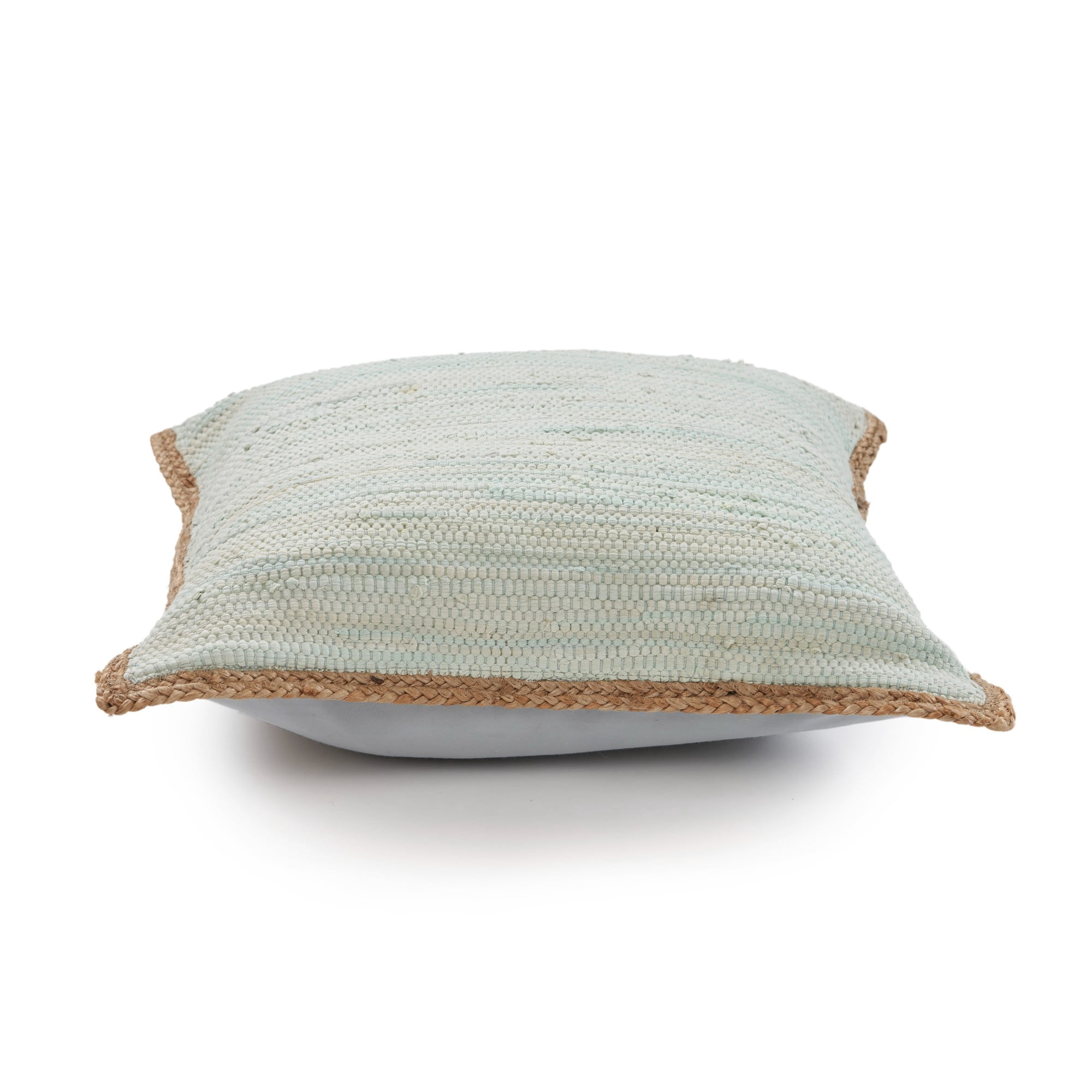 Laddha Home Designs Handwoven Flanged Border Cotton Throw Pillow Cover - 20" - Blue and Tan