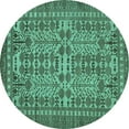thumbnail image 1 of Ahgly Company Machine Washable Indoor Round Southwestern Turquoise Blue Country Area Rugs, 4' Round, 1 of 4