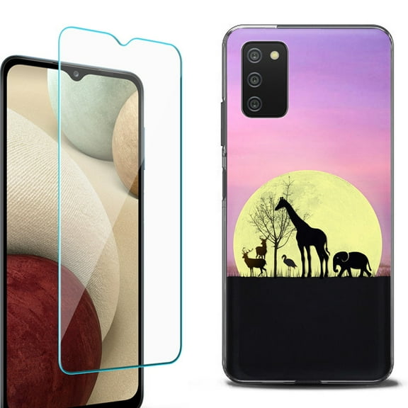 Slim-Fit Protective Fashion Phone Case (Black) for Samsung Galaxy A03s, with Tempered Glass Screen Protector, by OneToughShield ® - Moonlight Safari