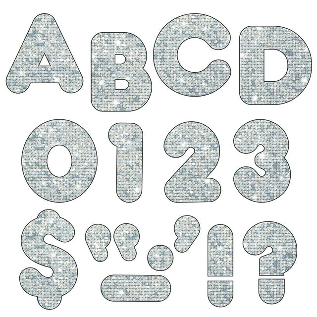 Silver Sparkle 3-Inch Casual Uppercase (English/Spanish) Ready Letters®, 140 Characters