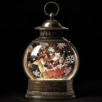 Roman Santa Deer Sleigh Lantern Led Swirl Water Dome