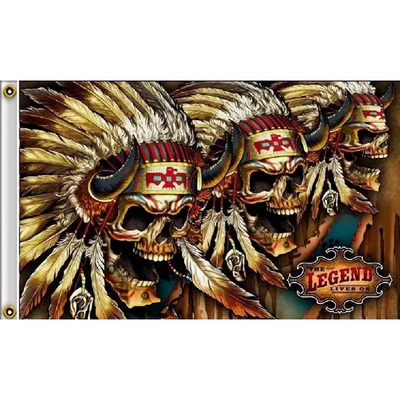 3X5 THE LEGEND LIVES ON INDIAN BIKER MOTORCYCLE BANNER 100D W/ GROMMETS (JC)