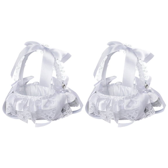TOP! 2Pcs White Flower Girls Basket Wedding for Bride/Kids Hand Held Ceremony Decorations,B