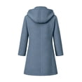 thumbnail image 3 of Girls Hooded Wool Blend Coat Mid-Length, Long Sleeve Single Breasted Fall Winter Peacoat Trench Jacket with Pockets, Navy 11-12 Years, 3 of 7