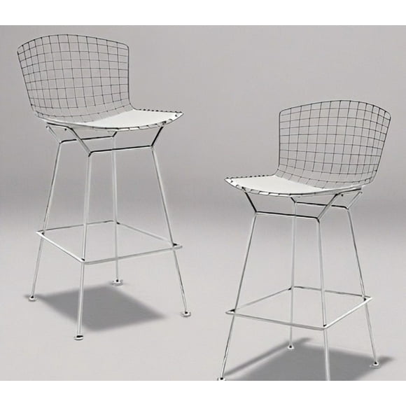 Drake Tabouret de Bar style Bertoia pour Îlot de Cuisine 26 Po H Coussinet Noir - Ensemble de 2