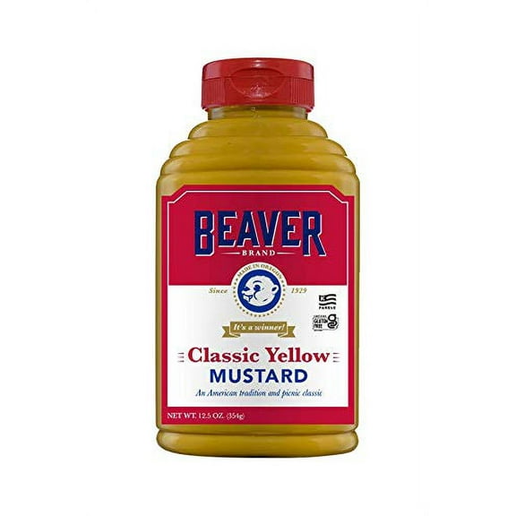 Beaver American Classic Yellow Mustard, 12.5 Ounce Squeeze Bottle (Pack of 6)