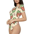 thumbnail image 2 of Daiia Frog Hold Strawberry print Women's Crew Neck Short Sleeve Bodysuit Fashion Tops Fit Casual Basic Extender Bodysuit-XX-Large, 2 of 9