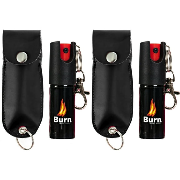BURN Pepper Spray Keychain for Self Defense - Max Strength 1/2oz in Holster Case - Black 2 Pack
