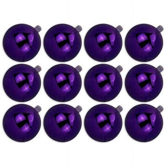 Queens of Christmas ORN-BLKS-60-PU-12PK 2.5 in. Shiny Ball Ornament with Wire & UV Coating, Purple - Pack of 12
