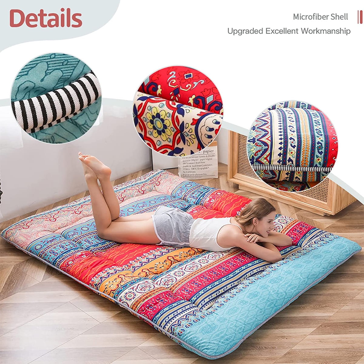 GOODONE Japanese Floor Mattress Futon Mattress Boho Design Sleeping Mat Twin Size