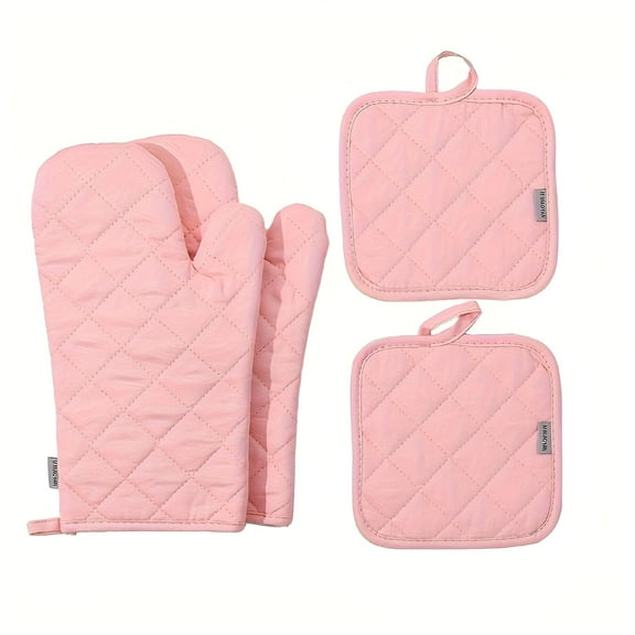 ACDANC 4pcs Set Extra Thick Heat-Resistant Oven Mitts&Pot Holders 13” - Durable Cotton Kitchen Gloves and Pads for Cooking Baking Grilling - Gray