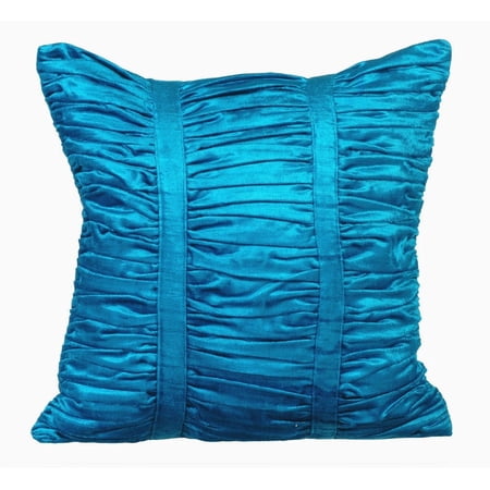 Cushion Covers  Blue 22x22 inch (55x55 cm) Square Gathered Fabric Pattern Decorative Pillow Covers Solid Color Throw Pillow Covers Modern Decorative Pillow Covers - Blue Beauty