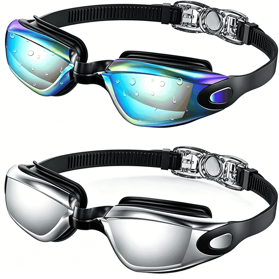 2 Pack Swim Goggles, Anti-Fog Leak-Proof, UV Protection Swimming Goggles for Adult Women Men