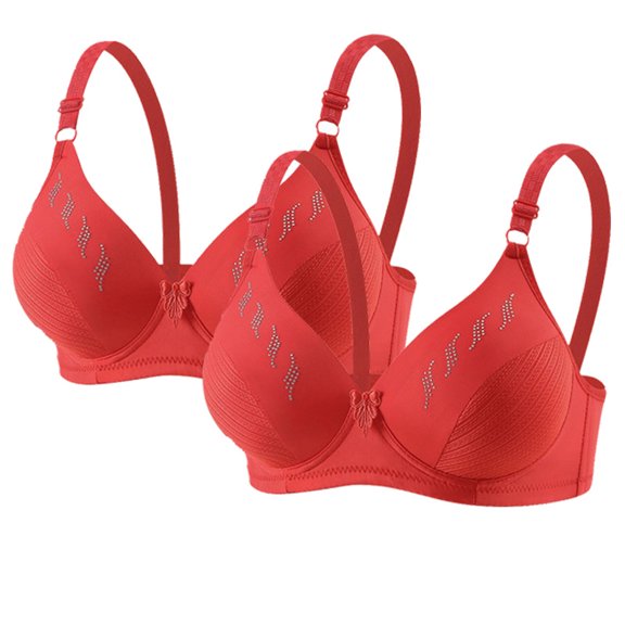 Ohufall 2PC Women's Bra Adjustable Strap Deep V Push Up Bra Wirefree Comfort Support Seamless Underwear
