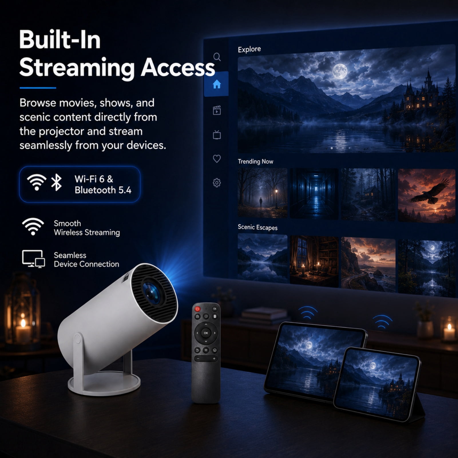 Panefright Halloween Window Projector, Bluetooth and Wifi Capabilities, Flexible 180° Projection and Automatic Image Calibration, HD Input Support with Built-In Audio, Suitable for Halloween