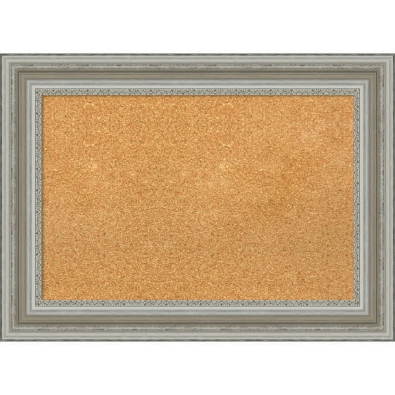 Amanti Art Natural Cork Board Framed Parlor Silver Bulletin Board 30 in. x 22 in.