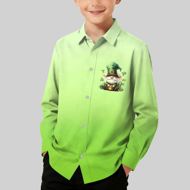Blusa y camisa de manga larga con cuello vuelto para niños, camisa informal de moda para niños y niñas, camisa de manga larga con estampado del Día de San Patricio, camisa de manga larga con cuello vu