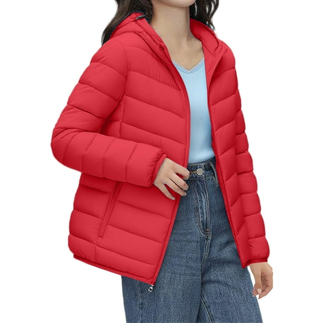 Duoif Veste Matelassée pour Femme, Veste Décontractée Légère en Duvet 90 pour Femme Pouvant Être Rangée, Veste en Duvet de Couleur Unie avec Sac de Rangement pour Manteaux d'Hiver pour Femme Rouge TTG