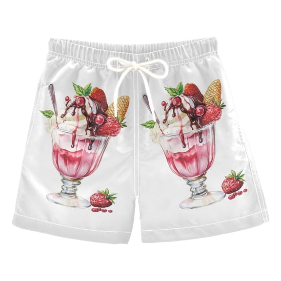 FORMRS Boys Swim Trunks Quick Dry Mesh Liner Boardshorts Sizes XS-XL, Strawberry Ice Cream Pattern