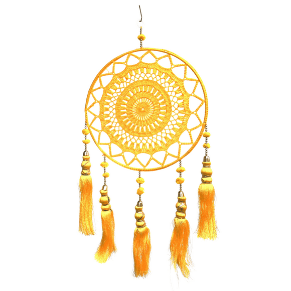 Yellow Dream Catcher for Vibrant Bohemian Decor and Positive Energy for tranquil spaces and spiritual decor