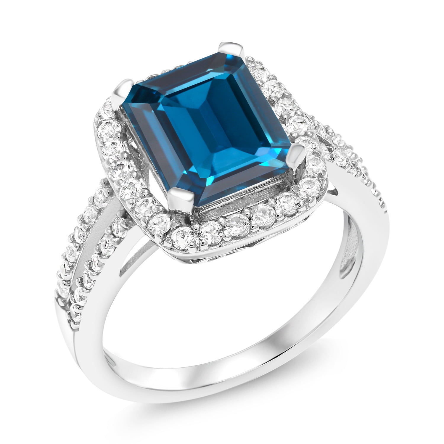 Gem Stone King 4.62 Cttw London Blue Topaz Engagement Ring for Women | Emerald Cut 10X8MM | 925 Sterling Silver | Gemstone Birthstone | Wedding Engagement Anniversary Promise Ring for Women | Size 5