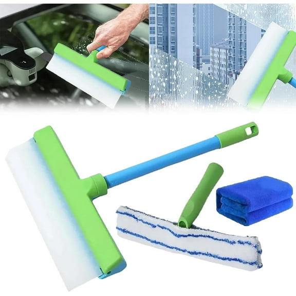 AquaBlad Window Cleaning Kit, AquaBlad Squeegee, Silicone Window Squeegee Kit, 3 in 1 Window Cleaning Scraper for Shower Glass Mirror Door Car (Blue White, 1 Pc)
