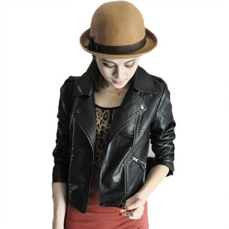 Womens Punk PU Leather Motorcycle Zipper Coat Biker Jacket Outwear Overcoat Cardigan Long Sleeve