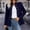 #0019-Navy, variant on Women's Stand Collar Double Breasted Blazer Solid Color Cropped Sleeve Business Jacket for Office Daily