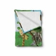 thumbnail image 2 of Giraffe Soft Flannel Fleece Blanket, Savannah Cartoon Fauna Trees Rocks on Green Grass Mountains Illustration, Cozy Plush for Indoor and Outdoor Use, 60" x 80", Fern Green Multicolor, by Ambesonne, 2 of 6