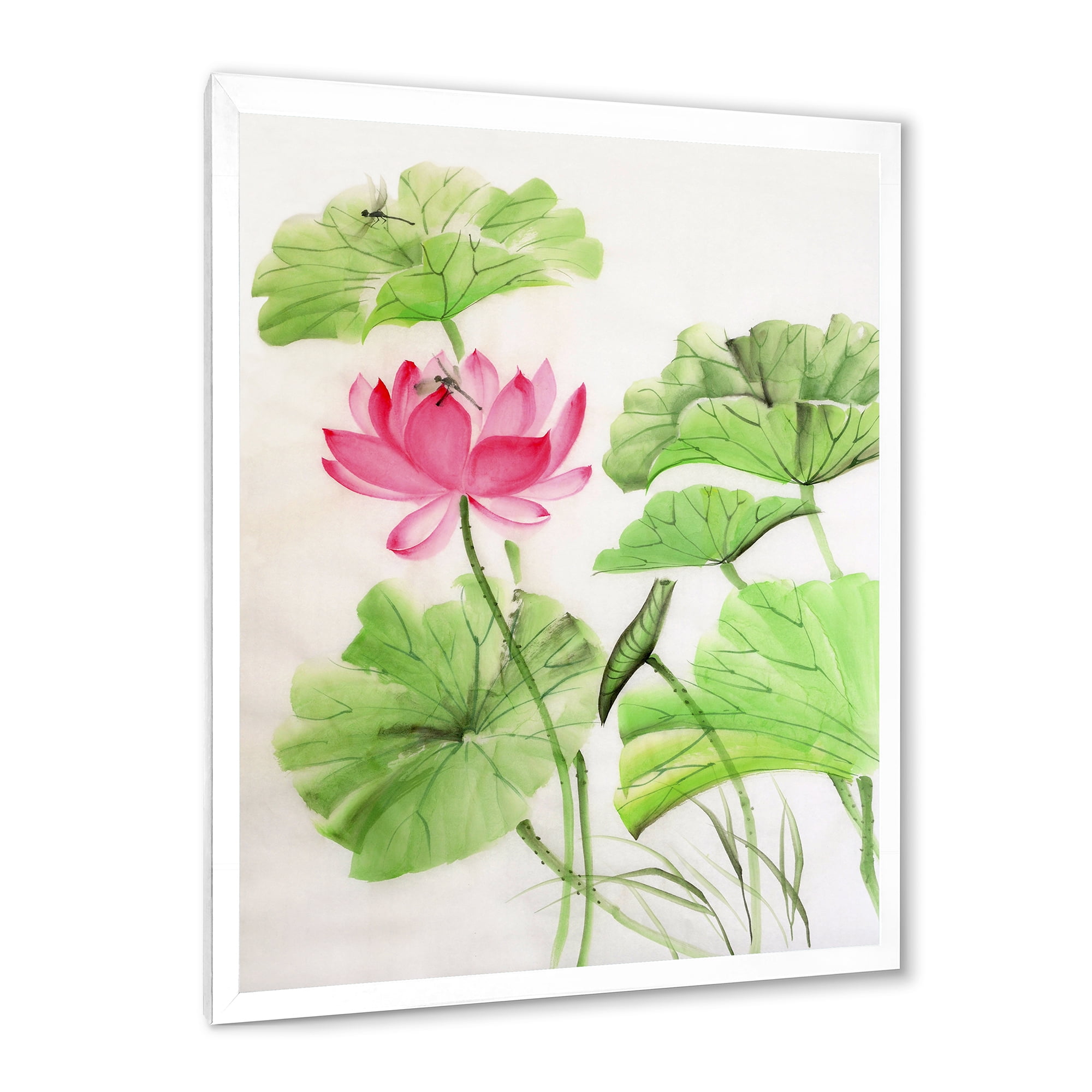 Designart 'Dragonfly and Lotus' Traditional Framed Art Print